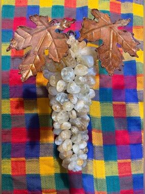 Vintage Quartz Crystal Grapes with Metal Leaves